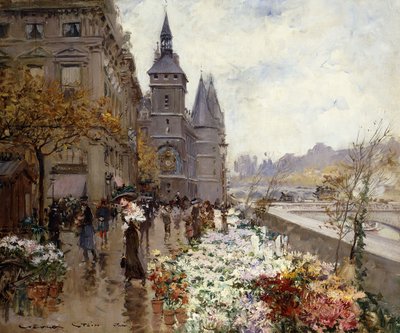 セーヌ川沿いのフラワーマーケット 作： Georges Stein