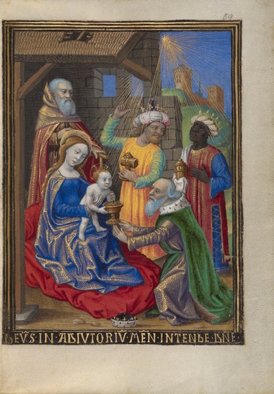 ブックの時間からの賢者の礼拝Ms. 48 fol。 59、c.1480-90（羊皮紙にテンペラ、金箔、インク） 作： Georges Trubert