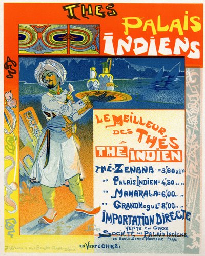 1890年頃、フランス・パリの紅茶専門店のための「インドの宮殿からのお茶」の広告ポスターの複製（カラーリトグラフ 作： Georges de Feure