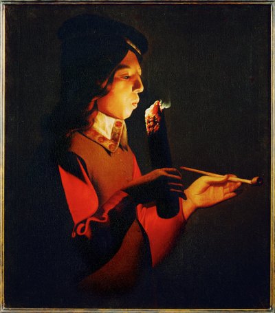 火を吹く少年（キャンバスに描かれた絵） 作： Georges de la Tour