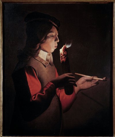 ジョルジュ・ド・ラ・トゥール（1593-1652）の「若い喫煙者」の絵 作： Georges de La Tour