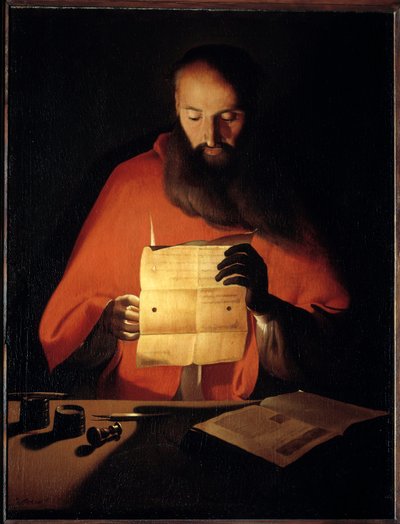 読む聖人ジェローム。ジョルジュ・ドゥ・ラ・トゥール（1593-1652）の絵画 作： Georges de La Tour