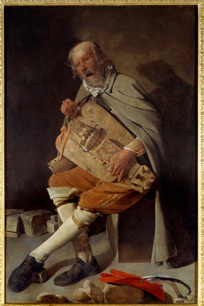 老人は、帽子をかぶった老人や、フライをかぶった老人とも言う。ジョルジュ・ド・ラ・トゥール（1593-1652）の絵 作： Georges de La Tour