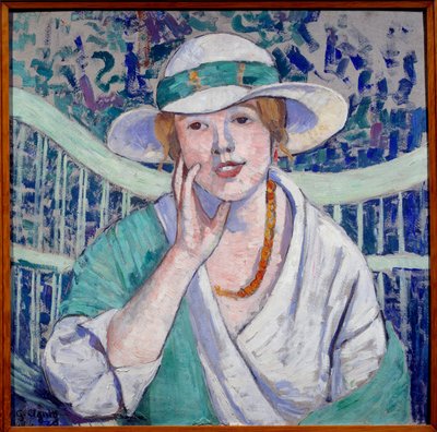 白と緑の帽子をかぶった女性の肖像」 ジョルジェット・アギュット（1867-1922）の絵画 1914年 グルノーブル、ボザール美術館蔵 作： Georgette Agutte