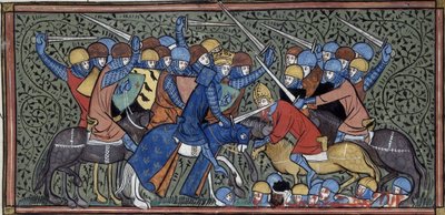 エウドとサラセン人を打ち負かすシャルル・マルテル（フランス大時代誌、王立16巻G.VI、f.117v、1332-1350年頃） (22727638241) 作： トビリシのGeorgiaLevanRamishvili