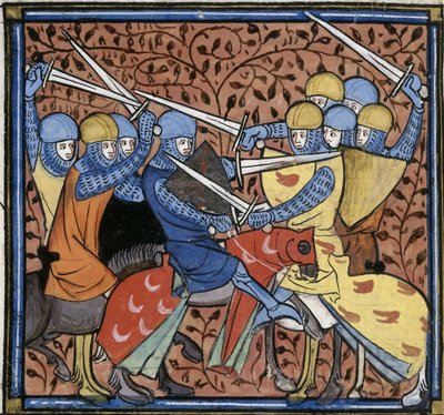 オーストラシア人を打ち負かすエブロイン（フランス王立年代記第16巻G VI f.114vより、1332-1350年頃（22528516520） 作： トビリシのGeorgiaLevanRamishvili