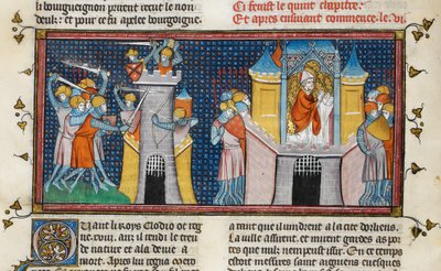 オルレアンを略奪するフン族、アグナンの祈り（「Chroniques de France ou de St Denis」、14世紀） (22716441545) 作： トビリシのGeorgiaLevanRamishvili