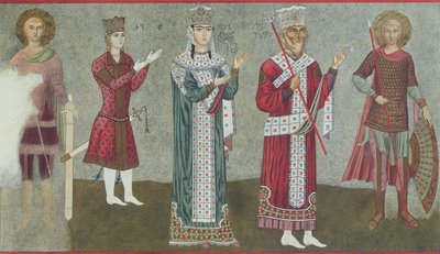 タマール女王（1184-1213）と彼女の父親であるグリグリ3世（1156-1184）を描いたフレスコ画のコピー 作： Georgian School