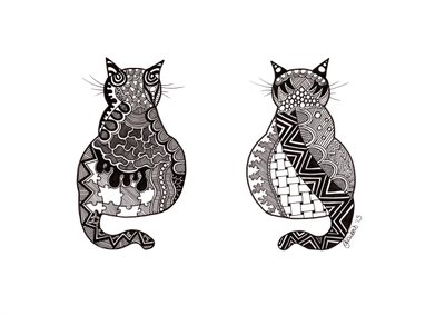 猫のカップル、2015年（ブリストルボードにインク） 作： Georgina Naisbitt
