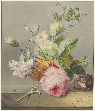 花の静物。 1800-25年頃 作： Georgius Jacobus Johannes van Os