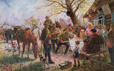 演習中の赤軍の兵士はコルホーゼで歓迎と休息を受ける 作： Georgiy Konstantinovich Savitsky