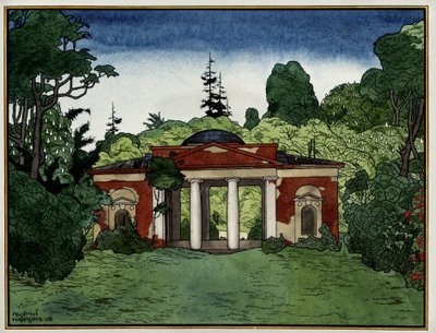 ツァリツィノ地区のパビリオン (ロシア、モスクワ) (ツァリツィノ公園のパビリオン)。 Georgi Ivanovich Narbut (1886-1920) の作品、紙にインクと水彩 作： Georgy Narbut