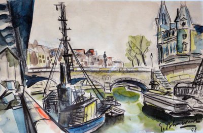 1948年パリの海（水彩画） 作： Gerald Bloncourt