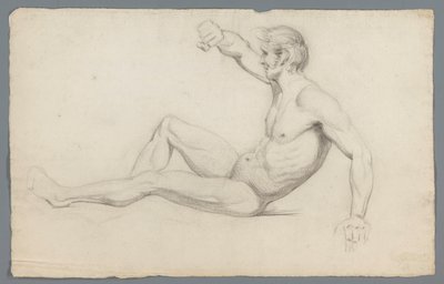 腕を上げて座っている男性のヌード 作： Gerard Allebé