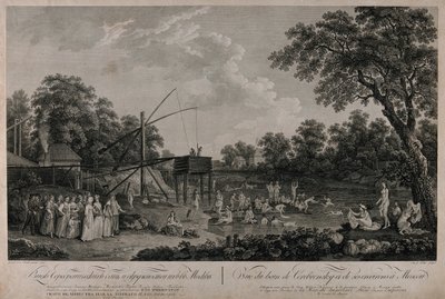 1796年、モスクワのセレブリャニチェスカヤ浴場の眺め。 作： Gerard Barthe de la