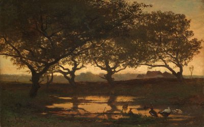 日没時の森の池 夕暮れ時の森の池 作： Gerard Bilders