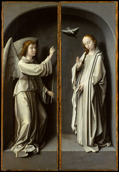 大天使ガブリエルと聖母マリア、1510年頃（オークパネルに油彩 作： Gerard David