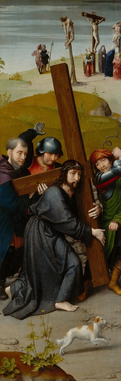 十字架を背負ったキリスト、磔刑、1510年頃（オークパネルに油彩） 作： Gerard David
