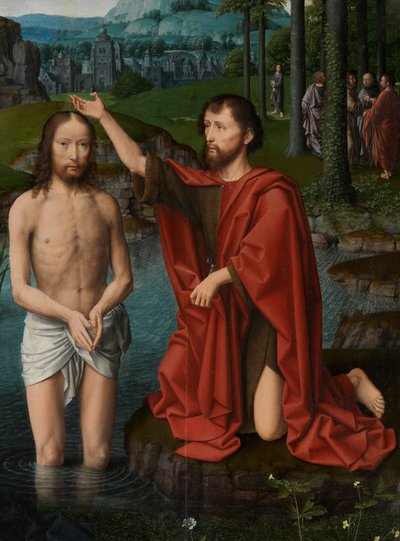 キリストのバプテスマの中央パネルの詳細、1502-08年頃（パネルに油彩） 作： Gerard David