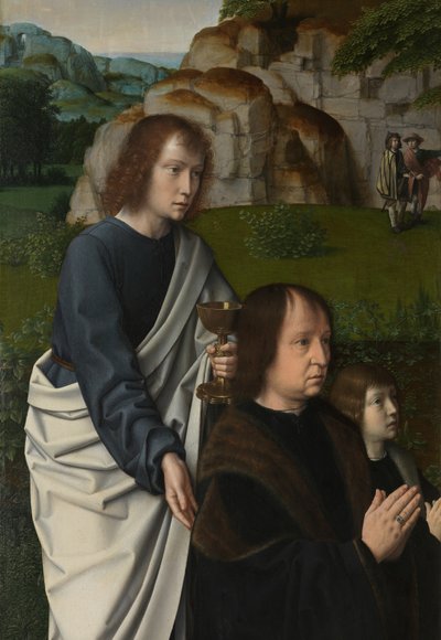 キリストのバプテスマの左パネルの詳細、1502-08年頃（パネルに油彩） 作： Gerard David