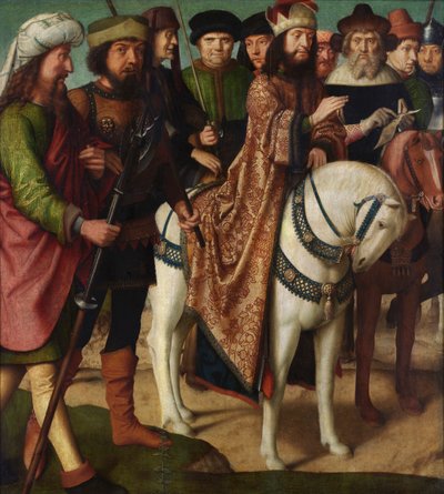 ローマの兵士とユダヤ人の裁判官 (パネルに油彩) 作： Gerard David