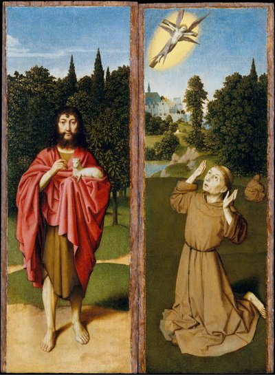 聖洗礼者聖ヨハネ、聖フランシスコ、聖痕を受け取る1485-90。 作： Gerard David
