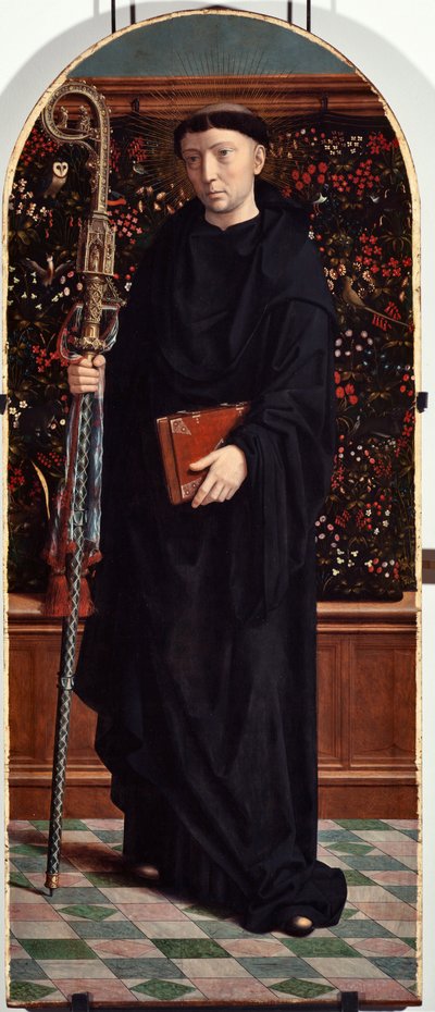 Saint Maur (or Amaury, Amalric, Maura, Morane, Mauro) (St Maurus) San Gerolamo della Cervara教会のポリプティックパネル - Gerard David (ca. 1460-1523) の絵画 1506 Dim 65x150 cm Genes Musei di Strada Nuova (ex Palazzo Bianco) イタリア 作： Gerard David