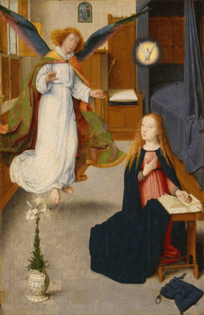 受胎告知、1490年頃（オークパネル上の油） 作： Gerard David
