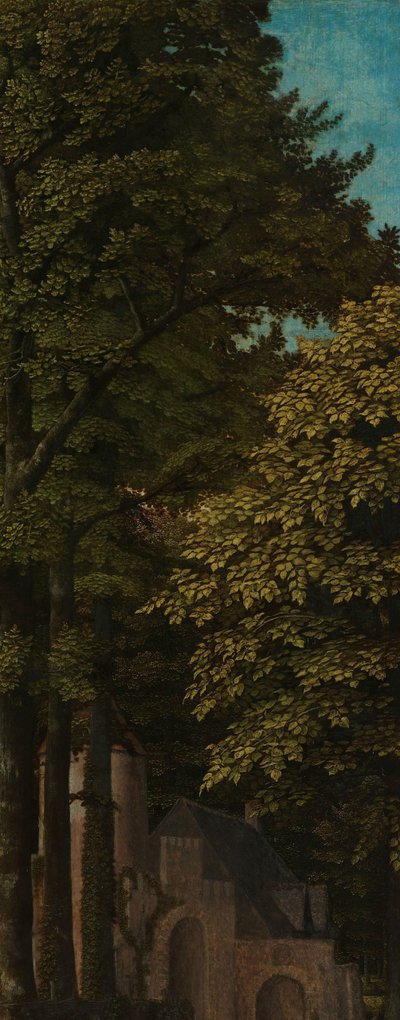 森の景色、トリプティクの外側左翼 作： Gerard David