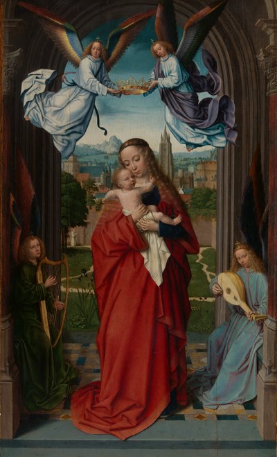 四人の天使を持つ聖母子1510-15。 作： Gerard David