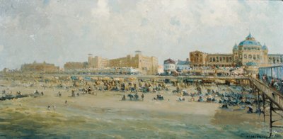 クアハウスのスヘフェニンゲン ビーチでの夏の日 (キャンバスに油彩) 作： Gerard Delfgaauw