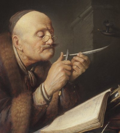 羽根ペンを研ぐ学者 作： Gerrit Dou
