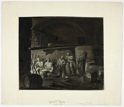 男性トランプとワインセラー 作： Gerrit Dou