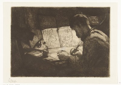 製図板の後ろの自画像 作： Gerard Jan Bos (signed by artist)