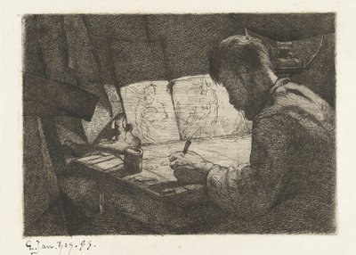 製図板の後ろの自画像 作： Gerard Jan Bos (signed by artist)
