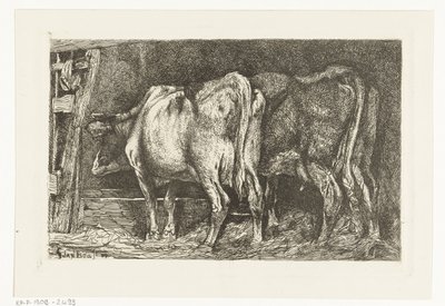 餌箱にいる 2 頭の牛 作： Gerard Jan Bos