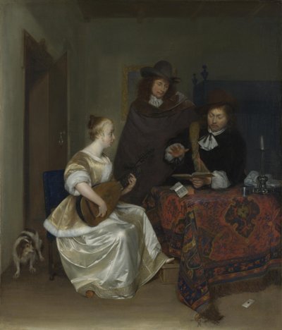 Theorboを2人の男性に演奏する女性、1668年頃 作： Gerard Ter Borch the Younger