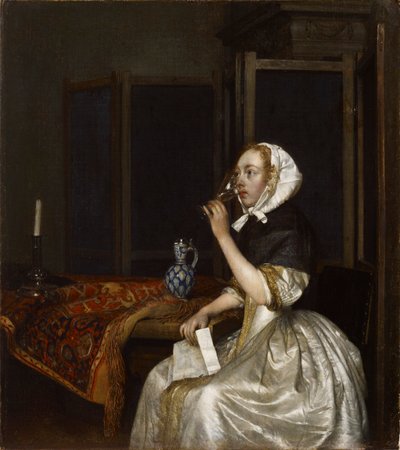 ワイングラスを持つ女性、1665年頃。 作： Gerard Ter Borch the Younger