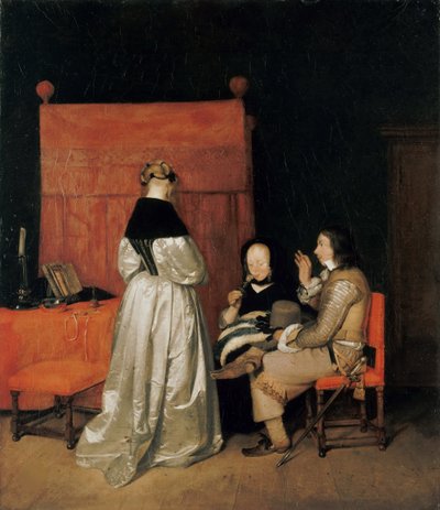 勇敢な会話 父方の忠告、1654年頃。 作： Gerard Ter Borch the Younger