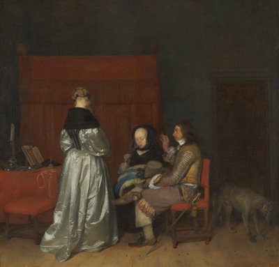 インテリアで会話する3人の人物The Paternal Admonition、ca 1654 作： Gerard Ter Borch the Younger