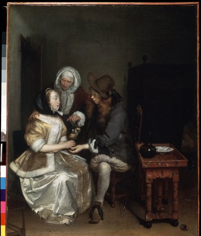 レモネードを一杯。 Gerard Ter Borch the Younger (1617-1681) による絵画。 キャンバスに油彩、67 x 54 cm、1660 年頃。オランダ美術、バロック美術。 エルミタージュ美術館、サンクトペテルブルク。 作： Gerard Terborch