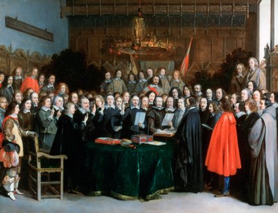 「ミュンスター条約の批准の誓いの宣誓」、1648 作： Gerard Terborch II
