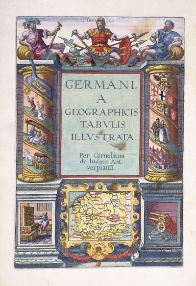 パート2のタイトルページ、「ドイツの地理的表が示す」、1593 作： Gerard de Jode