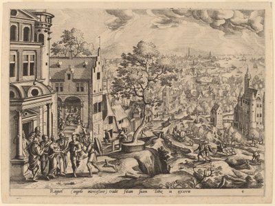 トビアス、ラグエルの家に到着 作： Gerard de Jode after Hans Bol