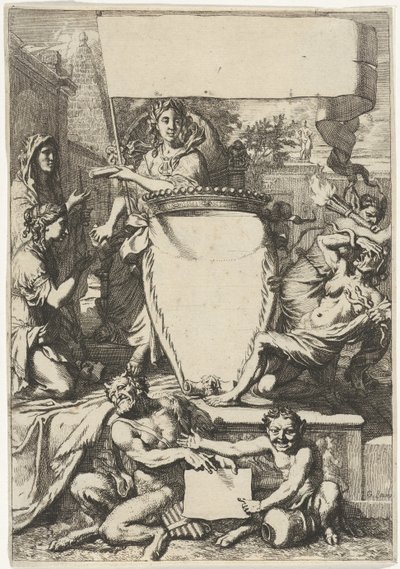 寓意的な人物に囲まれたカルトゥーシュ 作： Gerard de Lairesse