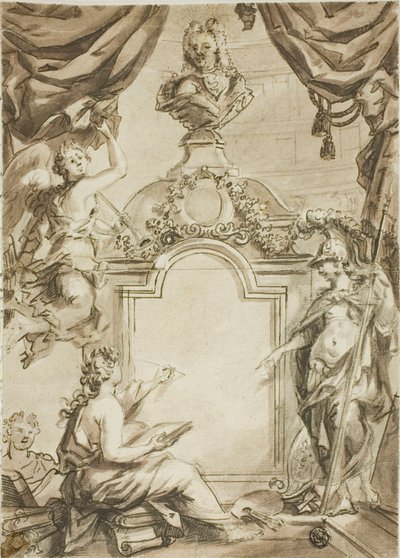 タイトルページのデザイン：ミネルバの口述筆記を受けるクリオ 作： Gerard de Lairesse