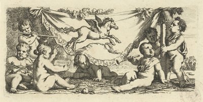 ペガサスと一緒に音楽を作るプッティ 作： Gerard de Lairesse