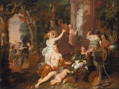 フローラの神殿で敬意を払うニンフとバカンテス 作： Gerard de Lairesse