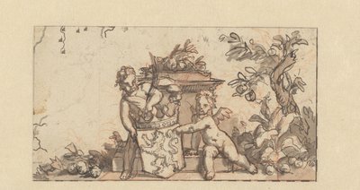 オランダの紋章付きの 2 つの putti を含むビネットのデザイン 作： Gerard de Lairesse