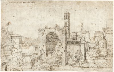 ヴィーナスとローマの神殿の後陣とローマの聖マリア ノヴァ修道院の眺め 作： Gerard ter Borch